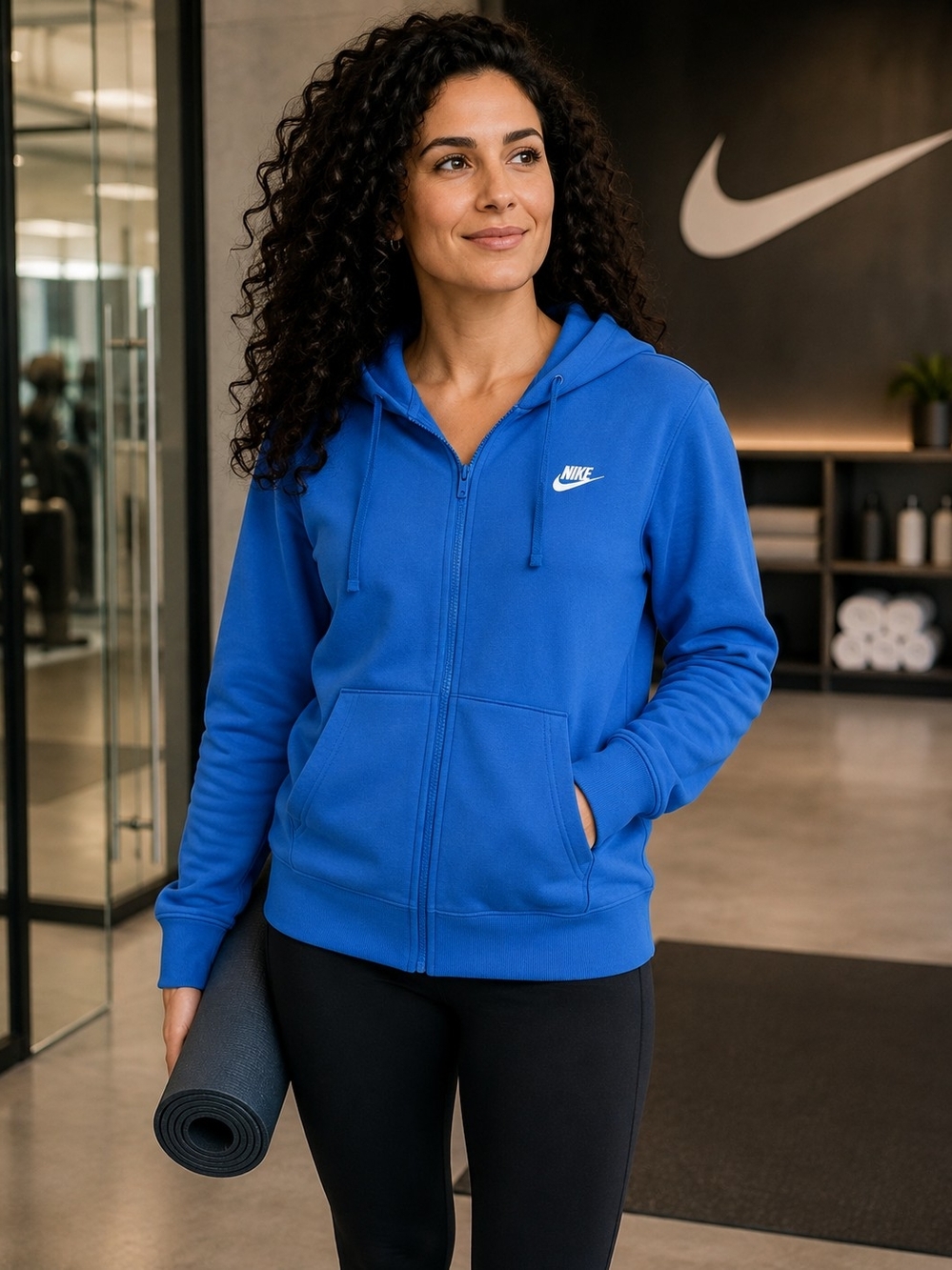 Nike Women’s Royal Blue Full Zip Hoodie Size S White Logo Athletic Sweatshirt